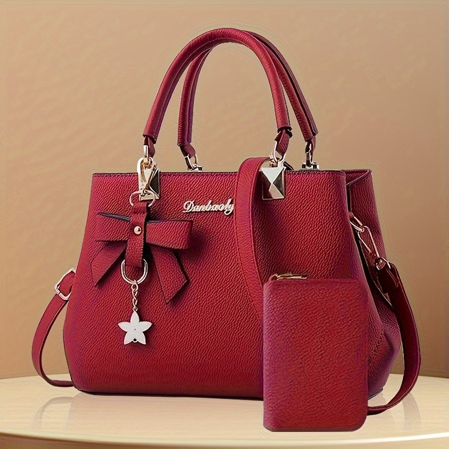 Bow Decor Handbags For Women, Trendy Crossbody Bag With Coin Purse, Top Handle Satchel Purse For Office