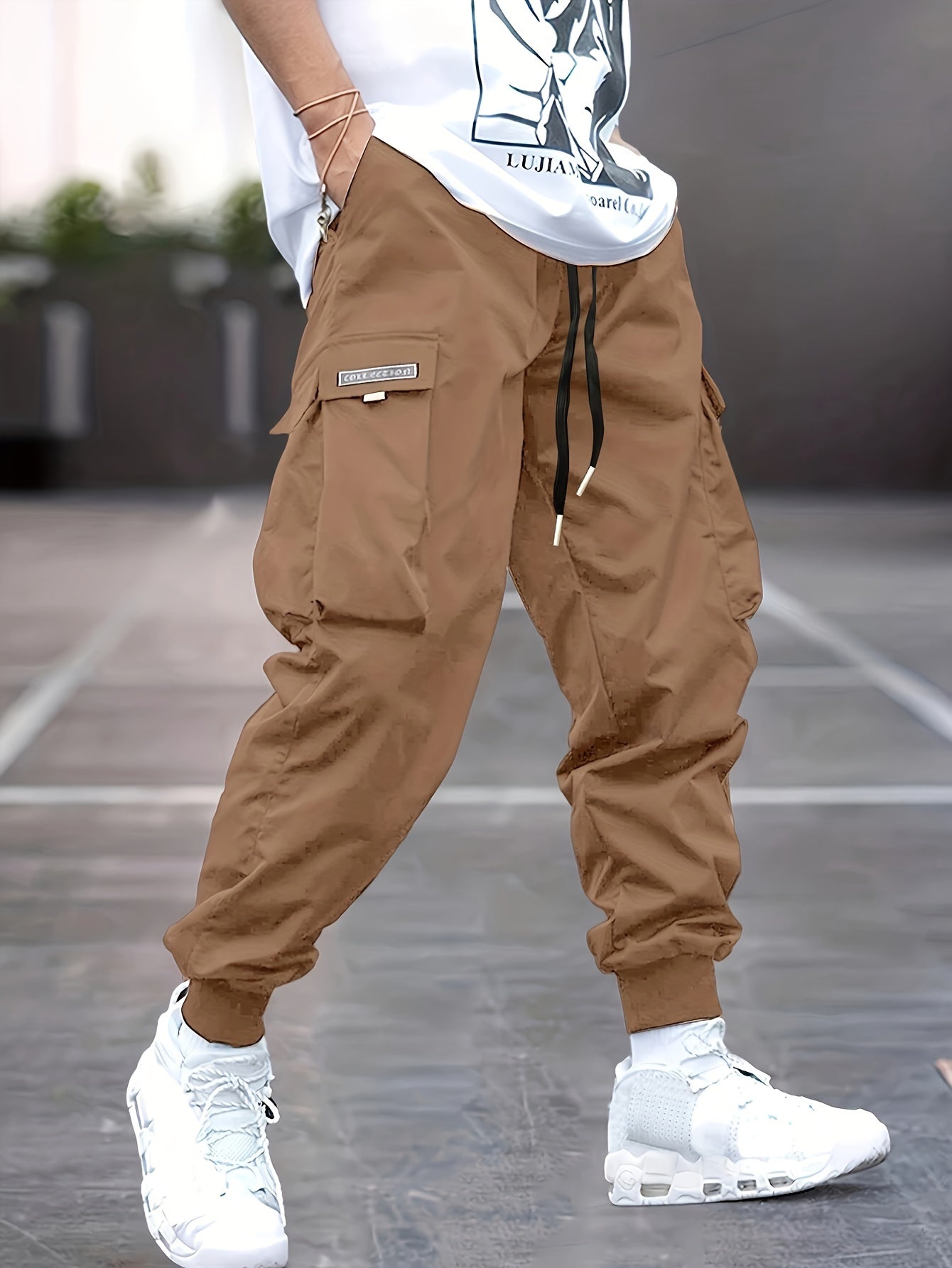 Trendy Men's Casual Cargo Pants With Pocket, Men's Outfits For Spring And Autumn