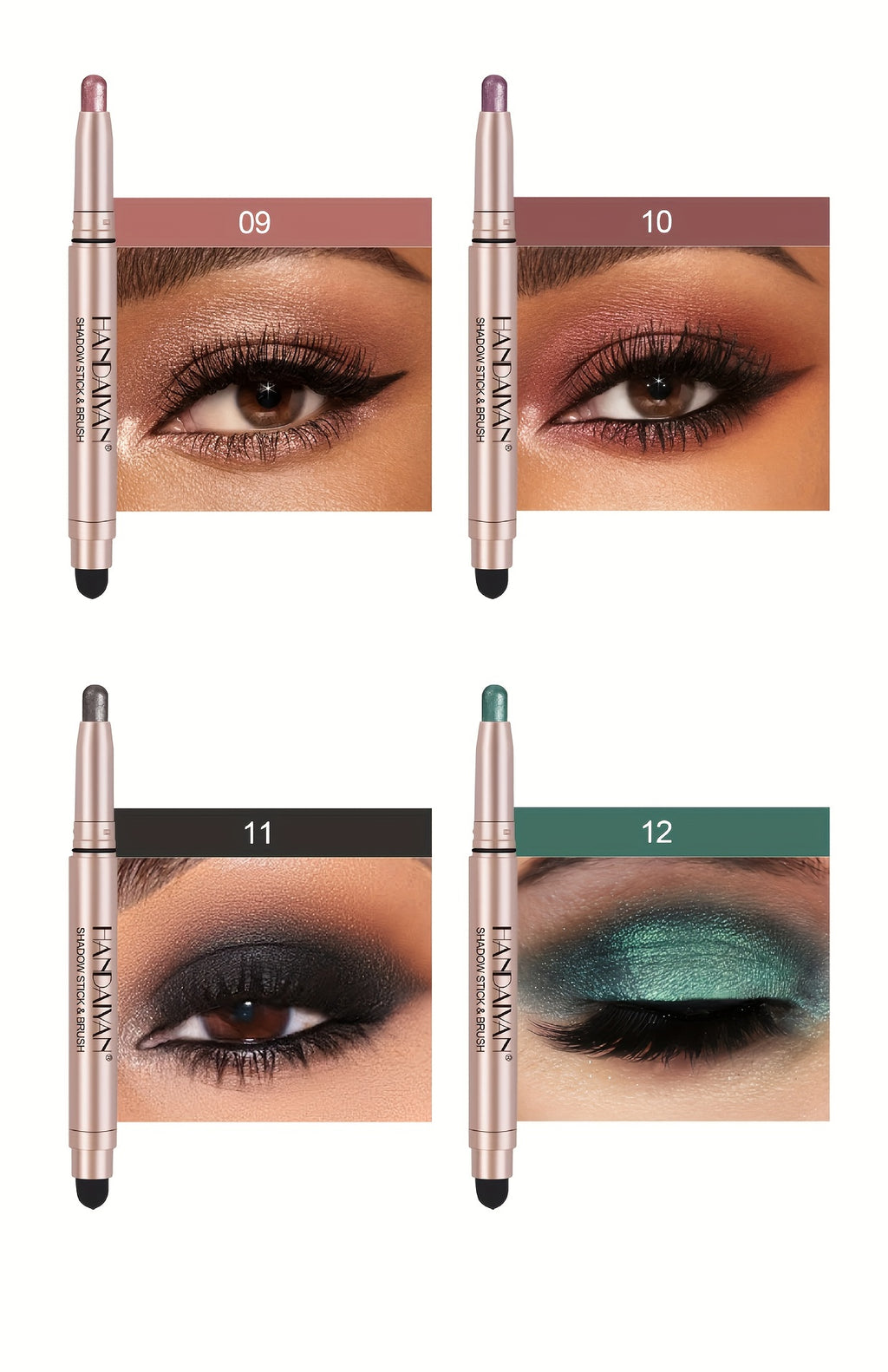 12 Pcs Highlighter Eyeshadow Pen, Matte Creamy Eyeshadow Stick Set With Sponge Brush, Shimmer Metallic Eyeshadow Pencil, Waterproof Long Lasting Eye Brightener Stick, Glitter Multi-Dimensional Eye Makeup For Music Festival