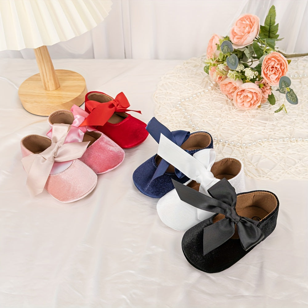 Charming Bowknot Princess Wedding Shoes for Youngsters - Soft Sole Mary Jane Flats, Lightweight Fabric Upper & Rubber Sole, All-Season Comfort, Ideal for Weddings and Special Occasions, Wedding Shoes for Brid