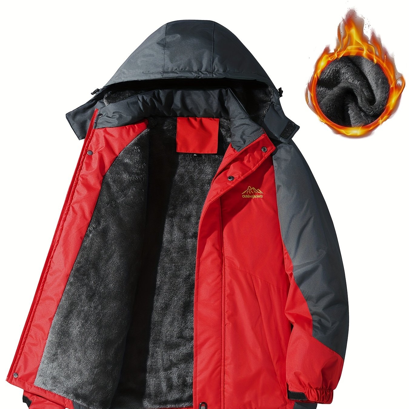 Men'S Casual Color Block Thick Hooded Jacket, Windproof Single-Layer Fleece Jacket for Fall Winter Jacket Gifts