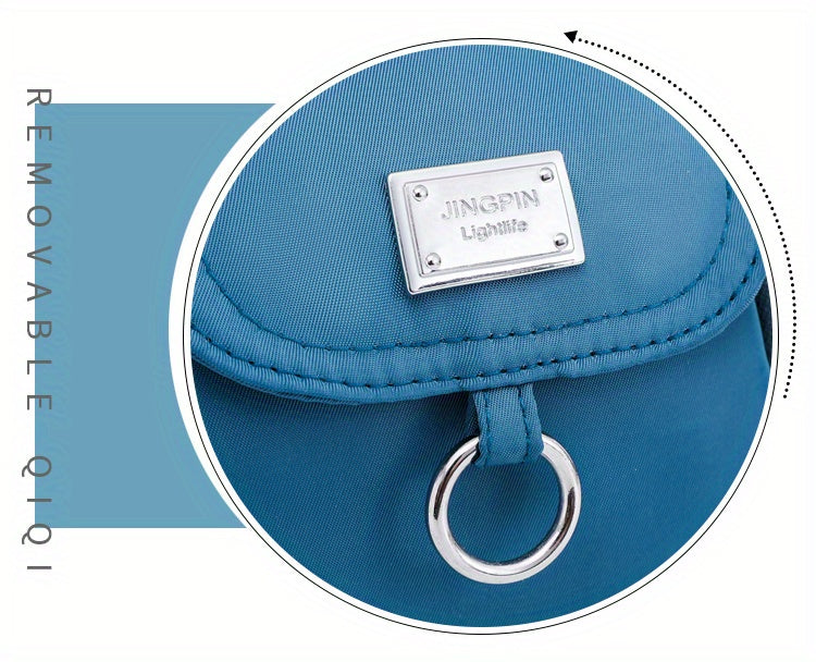 OGEHUAFEE Women'S Light Blue Nylon Shoulder Bag - Casual Mini Crossbody with Adjustable Strap, Multi-Layer, External Headphone Hole, Solid Color, Secure Zip Closure, Small Crossbody Bag