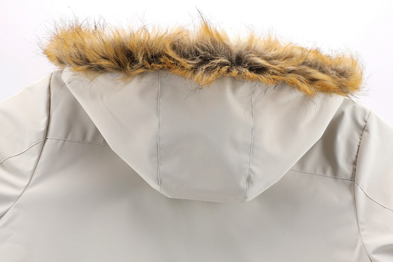 Men'S Winter Windbreaker Jacket with Lamb Fur Collar, Polyester 100% Windproof Zippered Sports Jacket, Alphabet Pattern, Regular Sleeve, Casual Outdoor Wear, H Fit, 150g/m² Fabric Weight