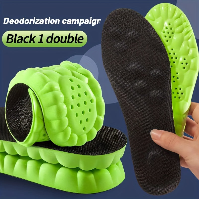 4D Sport Insoles Soft Breathable High-Elasticity Shock Absorption Running Shoe Pads for Men and Women - 4 Colors (Blue, Green, Yellow, White) with Hexagonal Patterns, Comfortable & Supportive Insole, Sports Insoles | Stylish