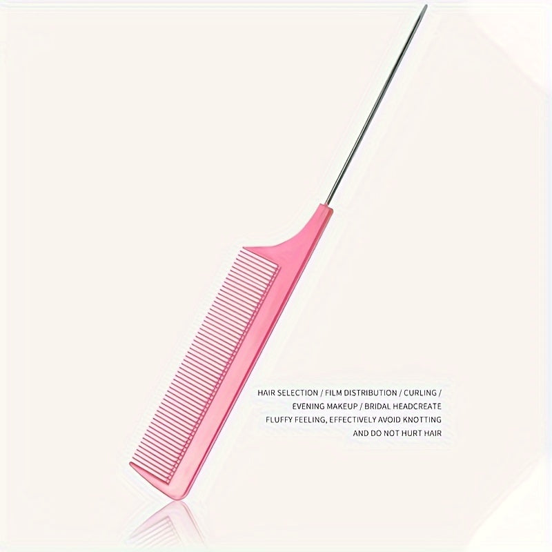 Barber Salon Fine Tooth Rat Tail Teasing Comb With Stainless Steel Pin Metal Hair Pick Detangling Comb Profession Tool Practical Convenient For Women Men Hair Styling