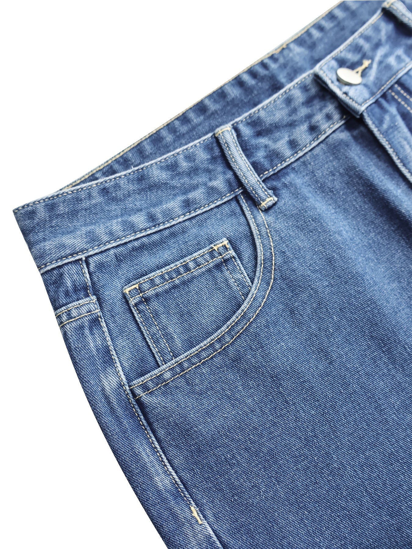 Baggy Dove Letter Print Jeans, Men's Casual Street Style Solid Color Slightly Stretch Denim Pants For Spring Summer