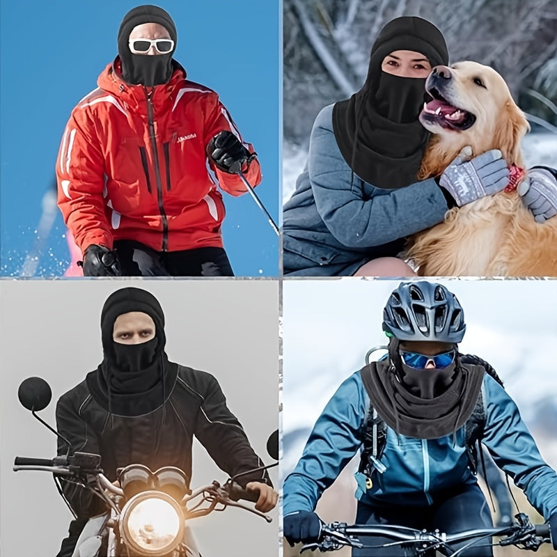 [Warm Balaclava] Warm & Comfortable Balaclava | Soft Solid Color Winter Outdoor Face Mask Neck Cover - Windproof for Motorcycle Cycling, Skiing, Cold-Proof Thick Polyester (Black, Pink, Khaki)