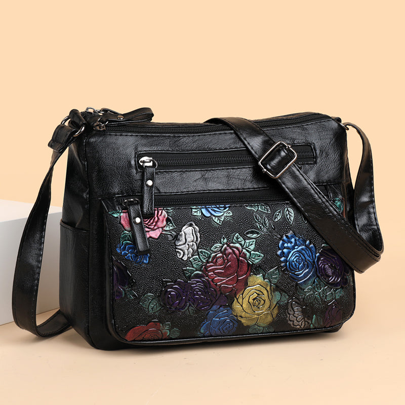Flower Pattern Crossbody Bag, Fashion Zipper Shoulder Bag, Casual Purse For Women
