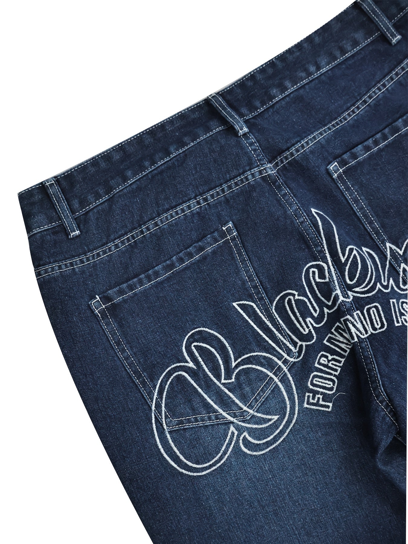 Y2k Letter Print Wide Leg Loose Fit Jeans, Men's Casual Slightly Stretch Street Style Multi Pocket Baggy Denim Pants For Spring Summer