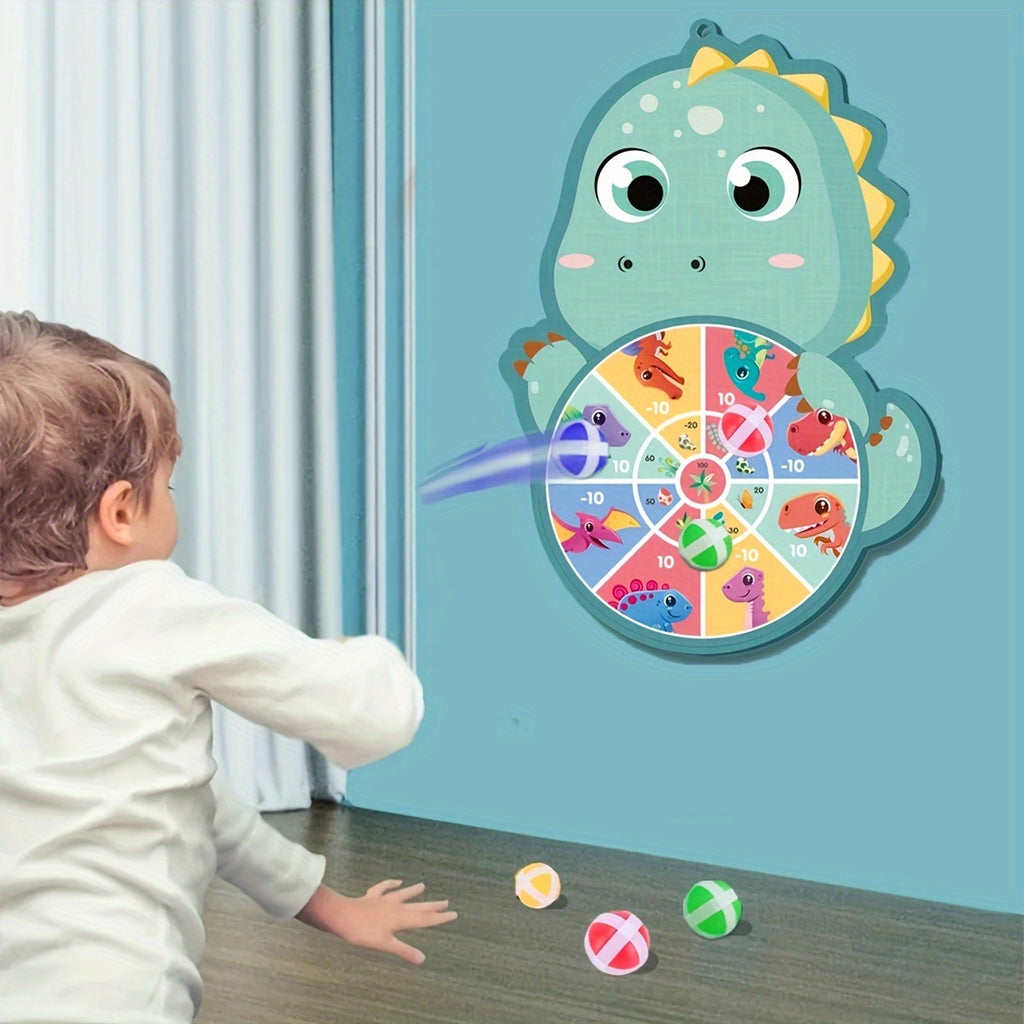 Set With 6 Sticky Balls And A Hook Sticky Ball Dart Target Board Cartoon Animal Target Game (Foxes, Elephants, Dinosaurs) Outdoor Sports Indoor Cloth Toys Educational Board Games