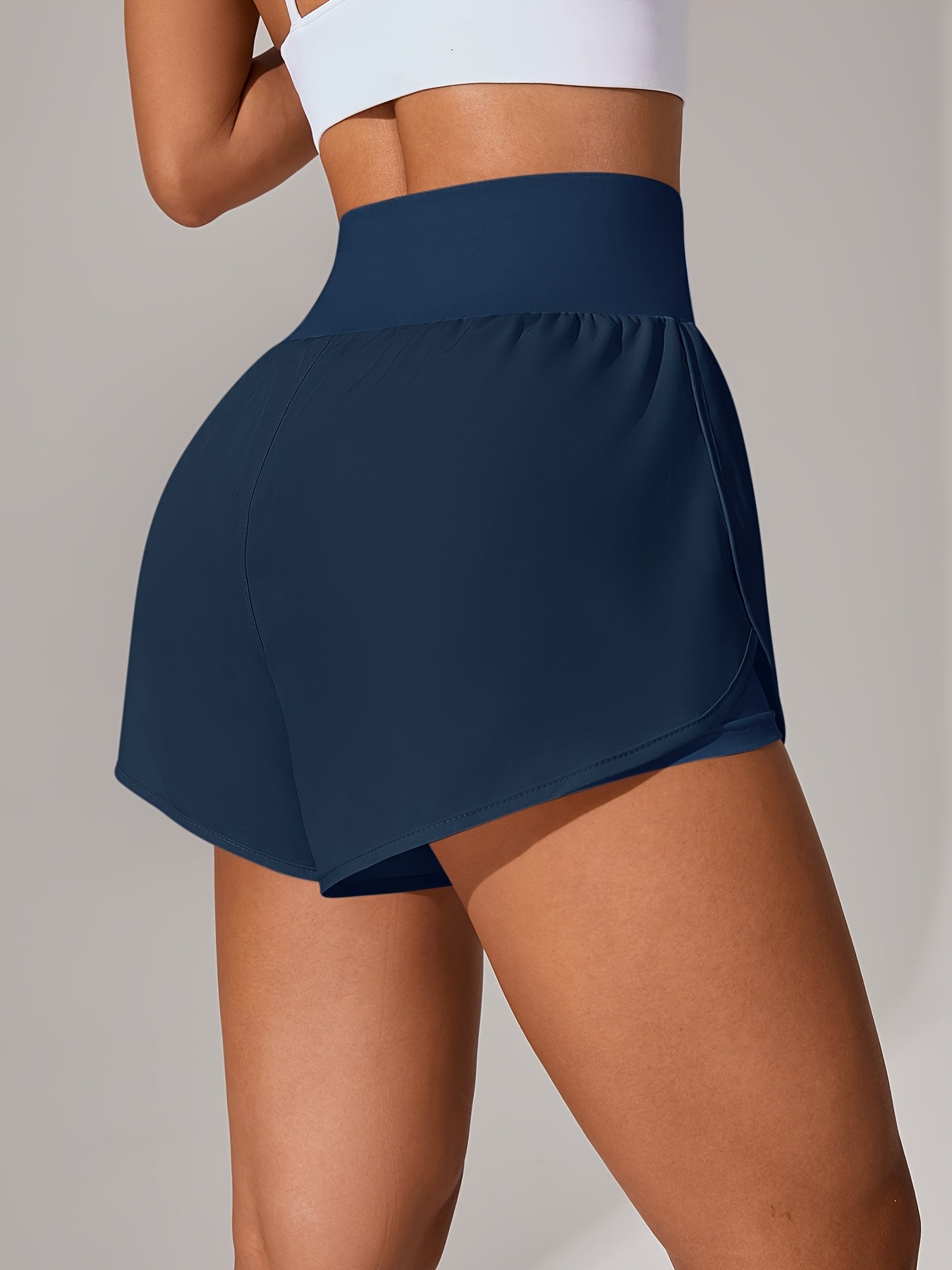 [Yoga Activewear] Women's Light Blue Yoga Shorts - Casual & Loose-Fit, High-Waisted with Ruffle Detail, Stretchy Polyester-Elastane Blend, Machine Washable, Perfect for Spring/Summer/Fall