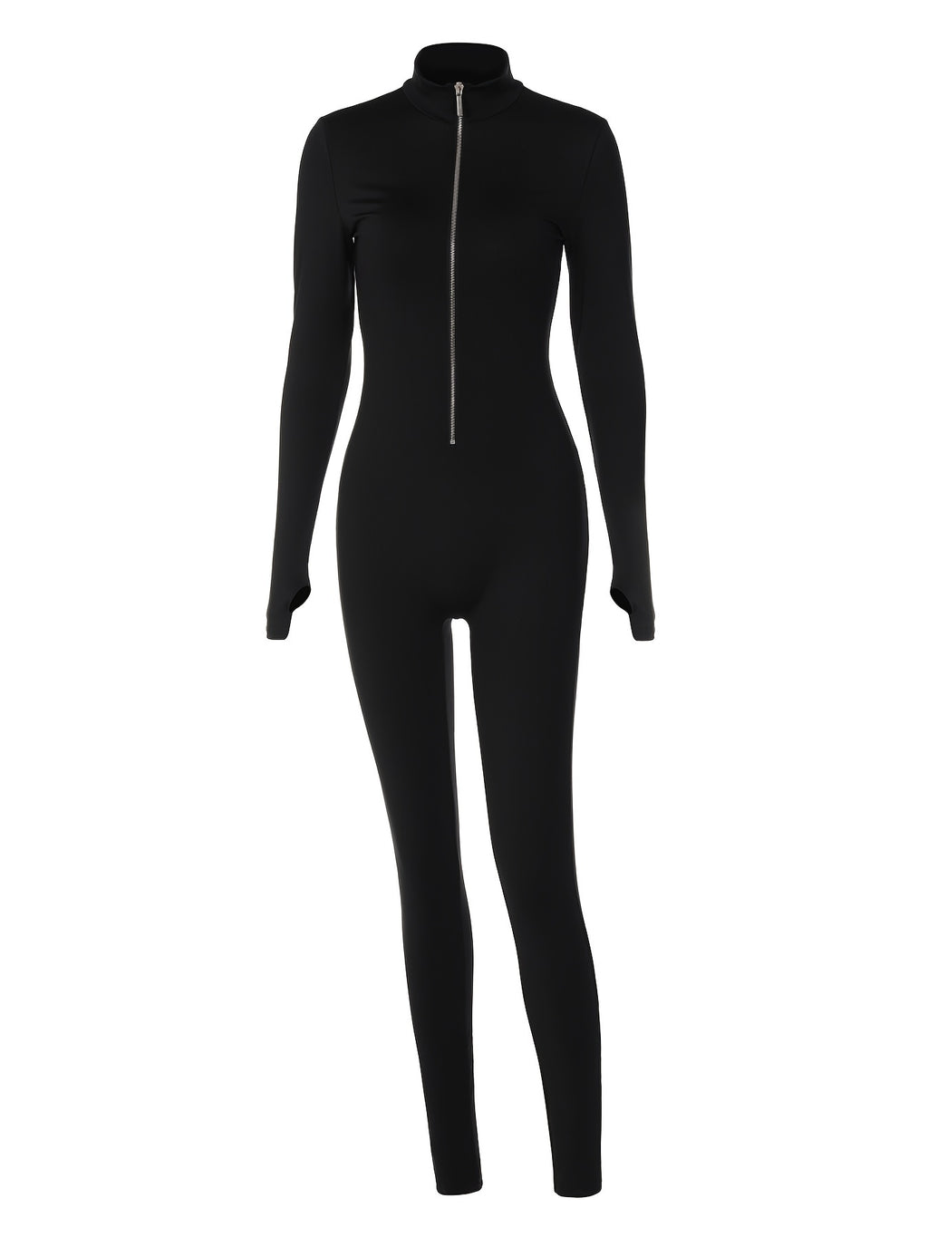 Women's One Piece Jumpsuits, Slimming Zipper Long Sleeve Thumb Holes Catsuits, Women's Activewear