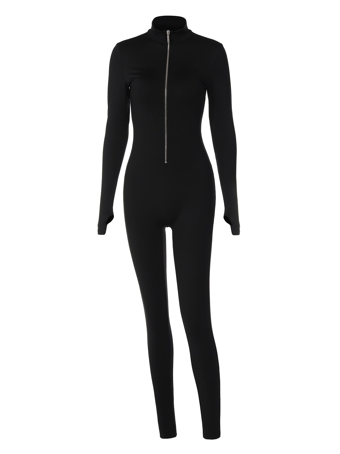 Women's One Piece Jumpsuits, Slimming Zipper Long Sleeve Thumb Holes Catsuits, Women's Activewear