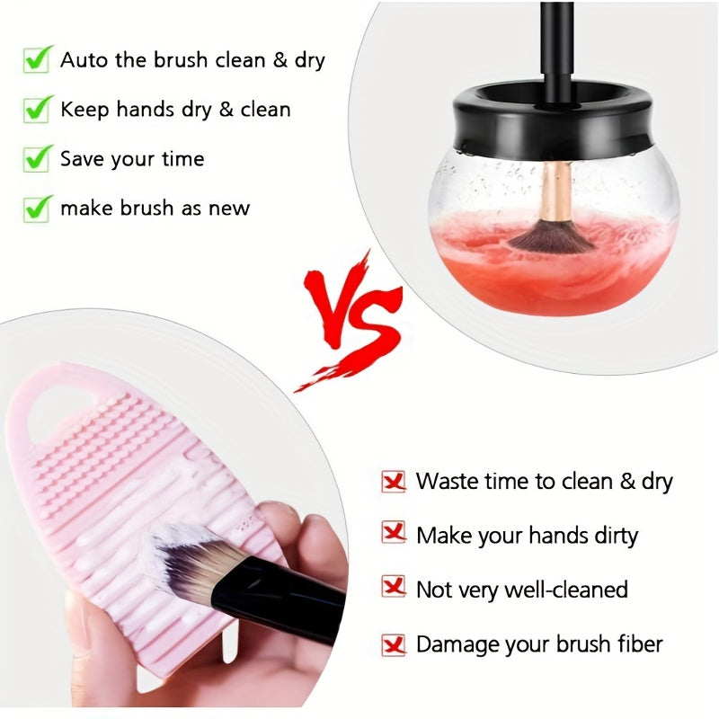 QuickClean Battery-Operated Makeup Brush Cleaner - Efficient Residue Removal, Adjustable Speeds, With Drying Function, Perfect for Home and Travel Use