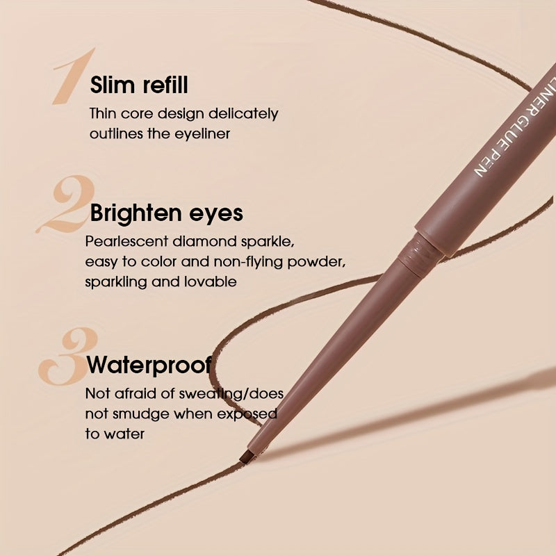 Brown Long-Wearing Fine Tip Eyeliner Pencil - Smooth, Pearly Shiny, Waterproof, Smudge Proof, Transfer-Proof - Easy to Use, Brightening, Under Crease Makeup Stick for a Flawless Look