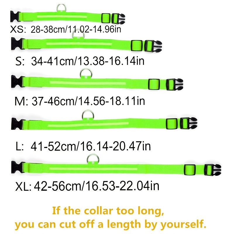 Reflective Light Up Dog Collar - Adjustable, Striped, Glowing for Night Safety and Visibility