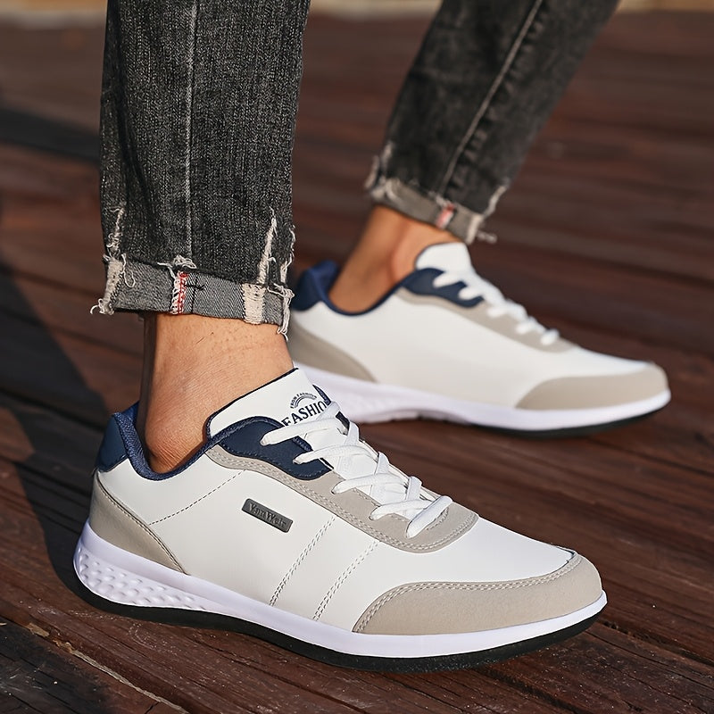 VanWeir Lightweight Men'S Shoes - Navy Blue & White, Stable Lace-Up Sneakers with MD/TPR Sole, Breathable Fabric Lining for Outdoor Sports, Hiking & Casual Wear