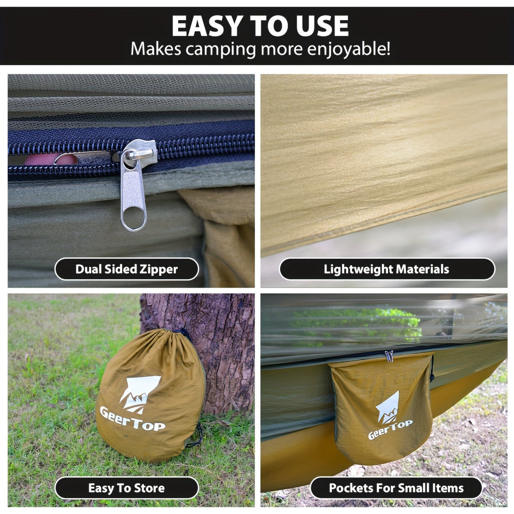 GEERTOP 3in 1 Outdoor Hammock with Mosquito Net Sun Shelter Rainfly, Double Sleep Rest Camping Hammock for Backpacking Travel Garden Park