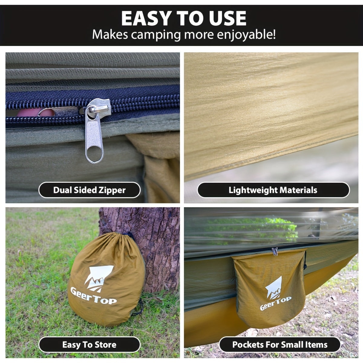 GEERTOP 3in 1 Outdoor Hammock with Mosquito Net Sun Shelter Rainfly, Double Sleep Rest Camping Hammock for Backpacking Travel Garden Park