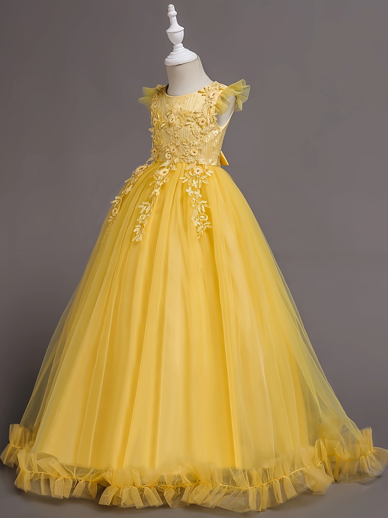 Girls Dresses Floral Lace Princess Dress With Tulle Birthday Party Wedding Sleeveless Pageant Evening Gown