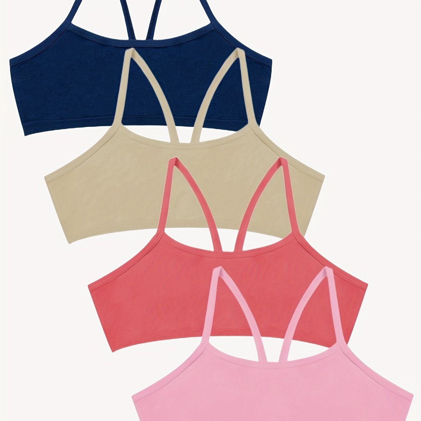 Holiday Style 4pcs Girls Training Bras Stretchy Sports Bralette Sleeveless Crops Tank Tops Underwears For 6-14 Years Old Kids