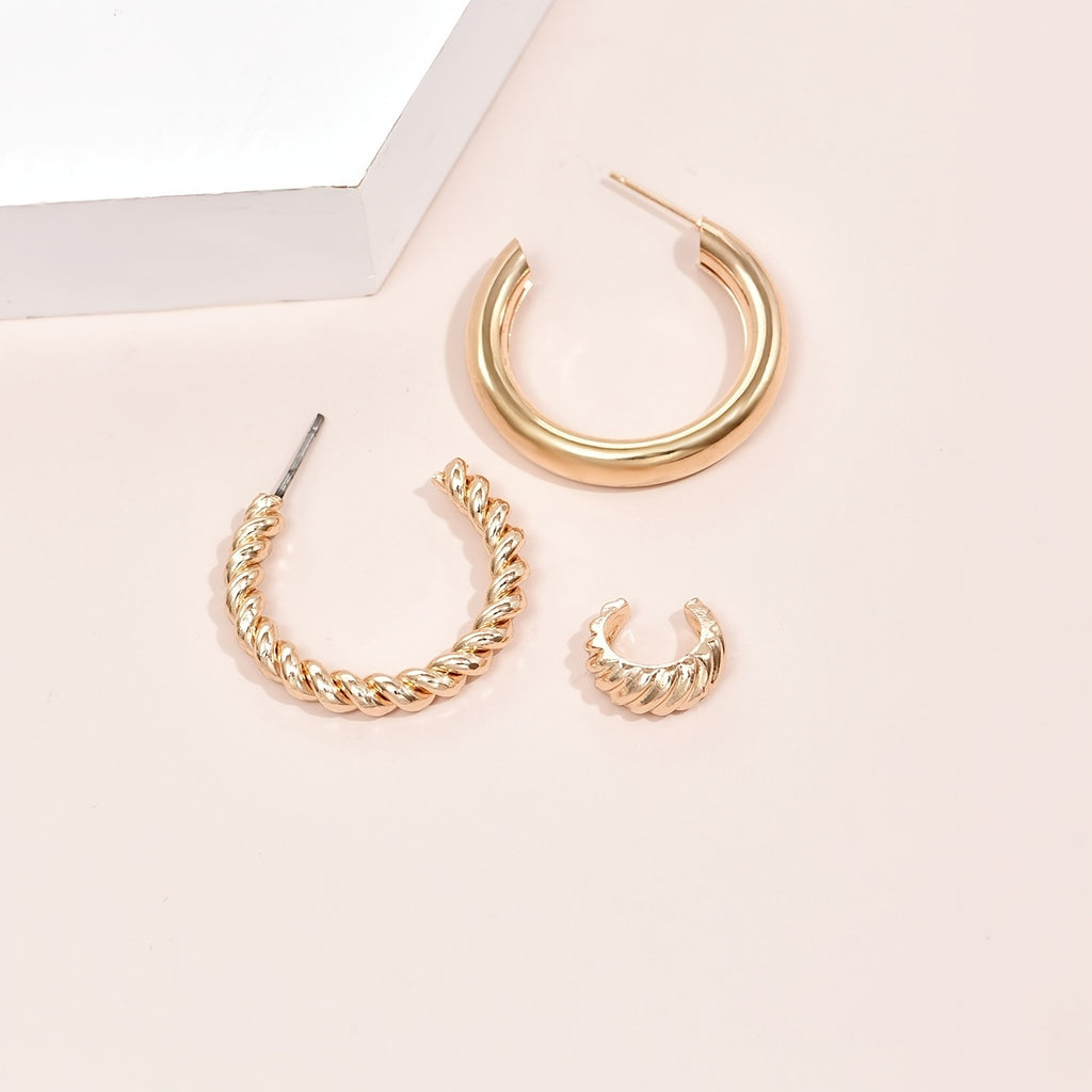 Punk Chunky Hoop Earrings 3pcs/set 14K Plated Alloy Round Circle Hoop Earrings For Women Jewelry