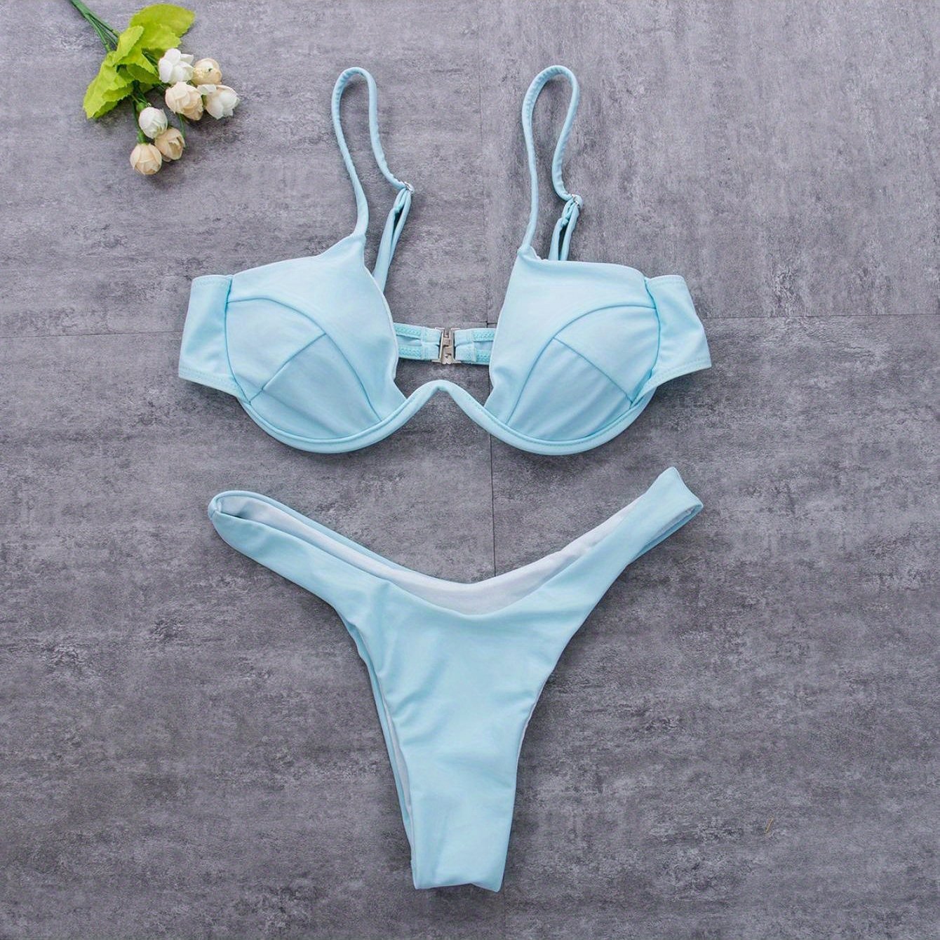 Sexy Womenacute;s Swimsuit Push-up Padded Bikini Sets Solid Color Low Waist Swimwear Biquini Bathing Suit Summer Beachwear