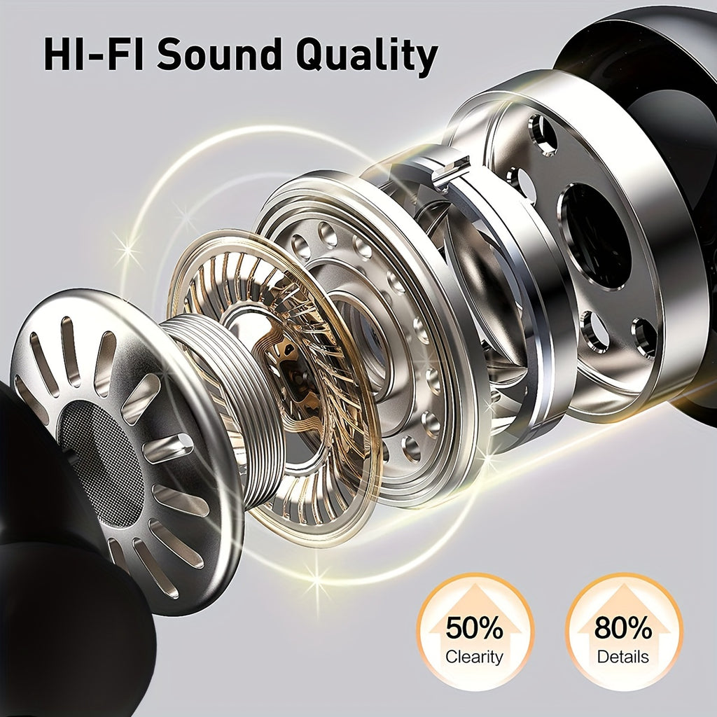 LIFEBEE True Wireless Earbuds with Mic, TWS In-Ear Headphones with ENC Noise Cancelling, Touch Control Volume, Wireless Sports Earhook, LED Display Charging Case, Semi-Open-Back, Compatible with Cellphones, 300mAh Rechargeabl