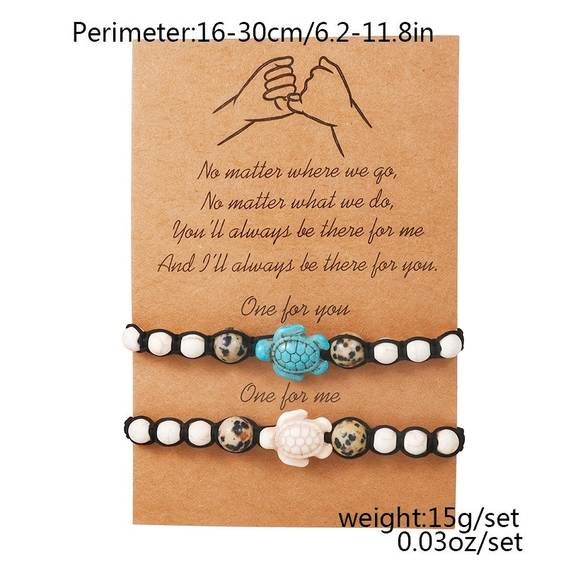 Small and extravagant, versatile, hand wound woven turquoise turtle geometric bracelet set 2pcs