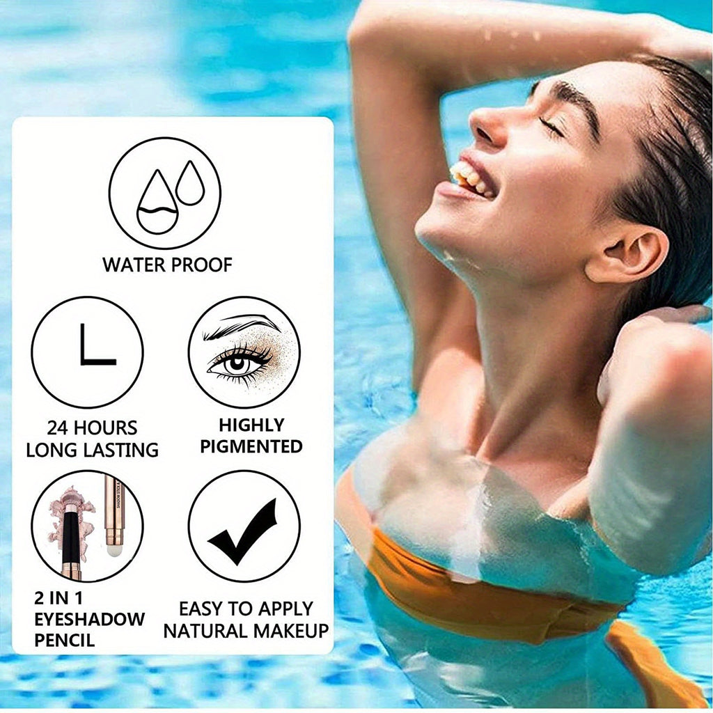 Eyeshadow Stick With Sponge Tip Glitter Creamy Eyeshadow Pencil Crayon Brightening Makeup (12 Midnight Black Matte) With Soft Waterproof Long Lasting Eyeshadow Highlighter Makeup For Music Festival