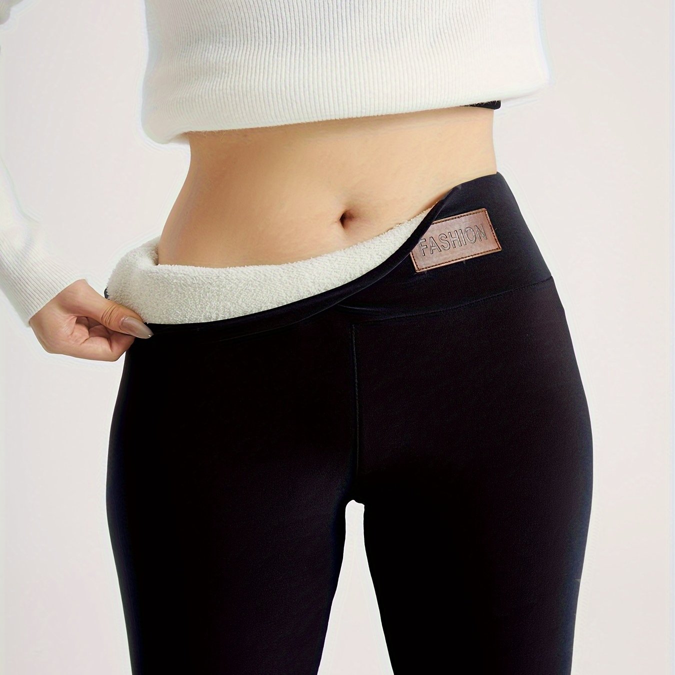 Women'S High-Waisted Leggings - Winter Warmth, Stretchy & Comfortable, Solid Color with Contrast Waistband, Polyester, Full-Length, Perfect for Fitness & Casual Wear, Winter Leggings | Highwaisted Leggings | Polyester Legging