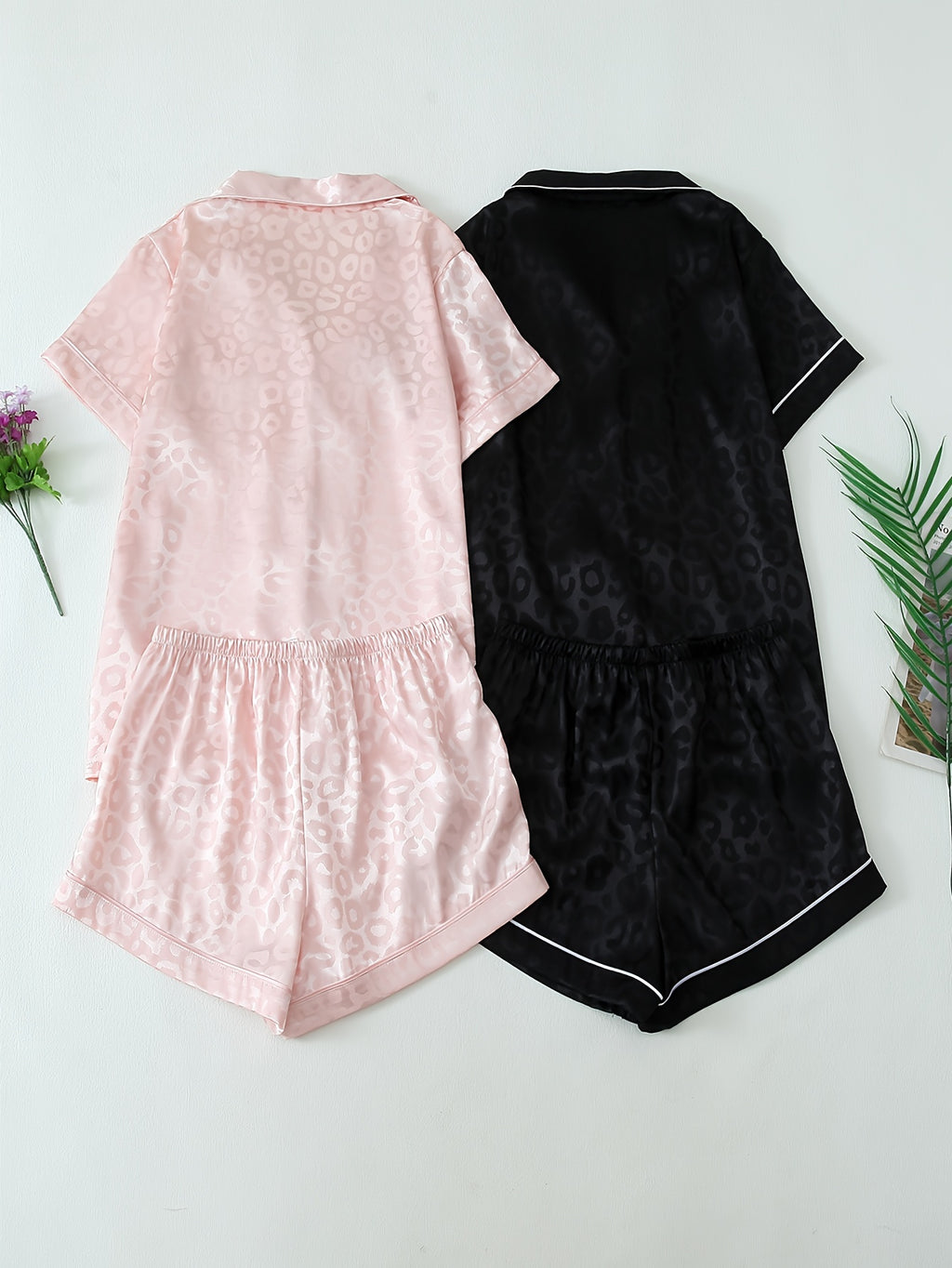 2 Sets Women's Striped Satin Casual Pajama Set, Short Sleeve Buttons Lapel Top & Shorts, Comfortable Relaxed Fit