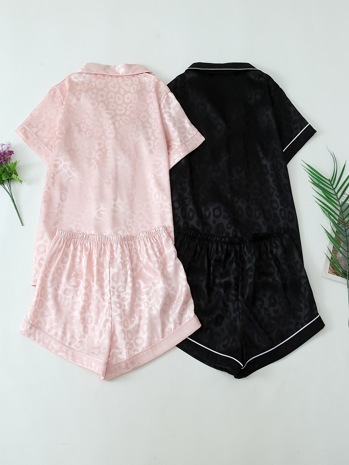 2 Sets Women's Striped Satin Casual Pajama Set, Short Sleeve Buttons Lapel Top & Shorts, Comfortable Relaxed Fit