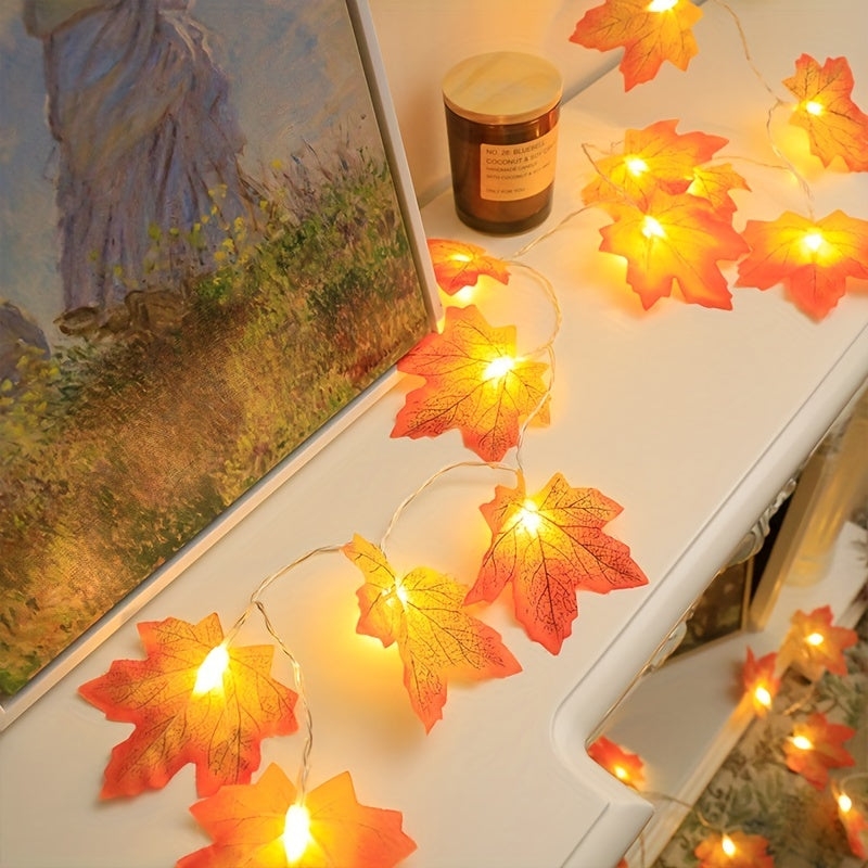 1pc Maple Leaf LED Fairy Lights - Warm White/Cool Yellow/Red Glow, -in-Free -Free Switch-Controlled / String Lights for Stair Railings, Fence, Party, Thanksgiving, Halloween, Fall & Autumn Tree Decorations (Plastic
