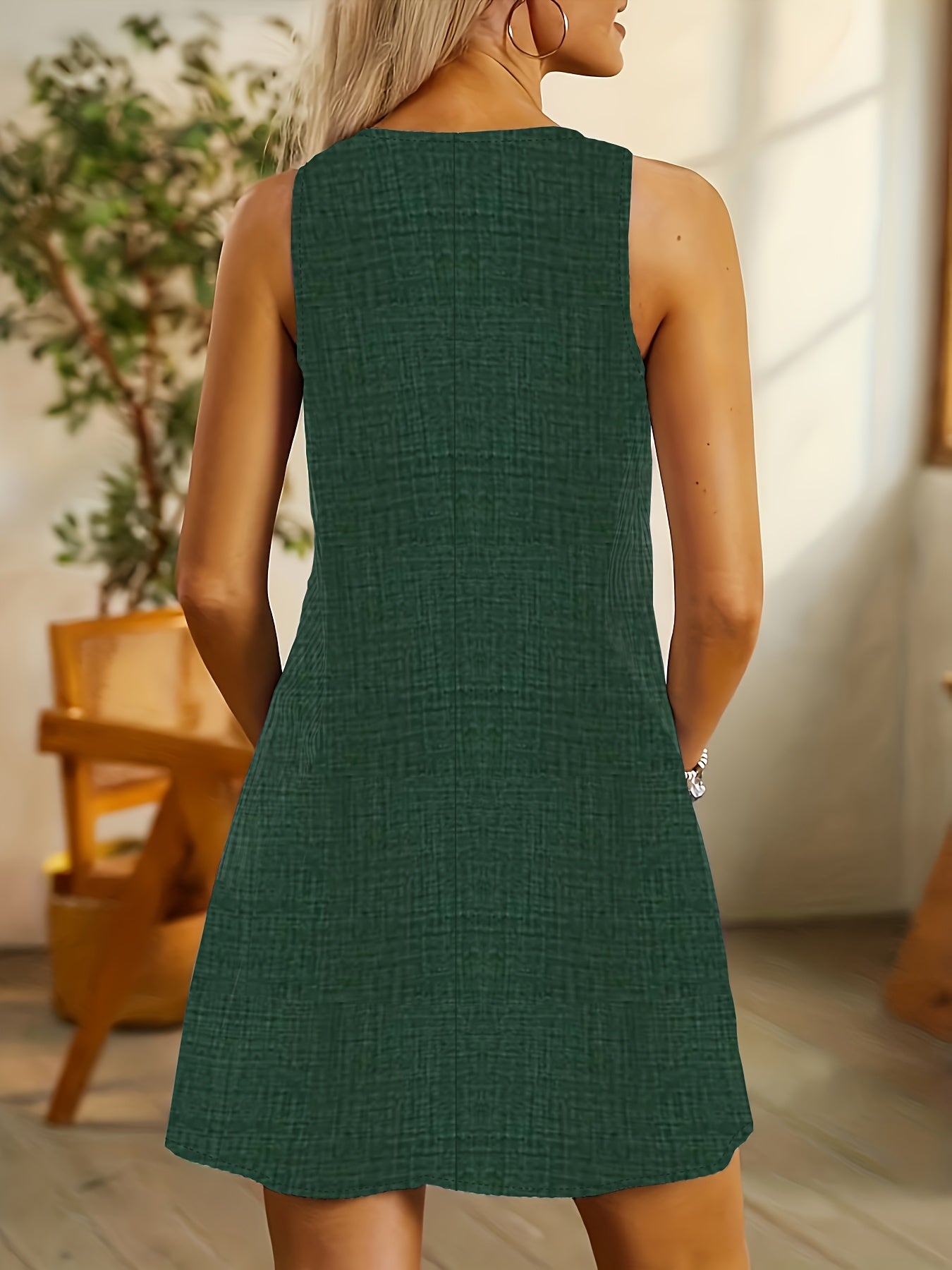 5.11H Women's Casual Striped A-Line Dress - Knee-Length Round Neck with Pockets, Machine Washable Summer Dress for Women, Everyday Fashion, Structured Design, Texture