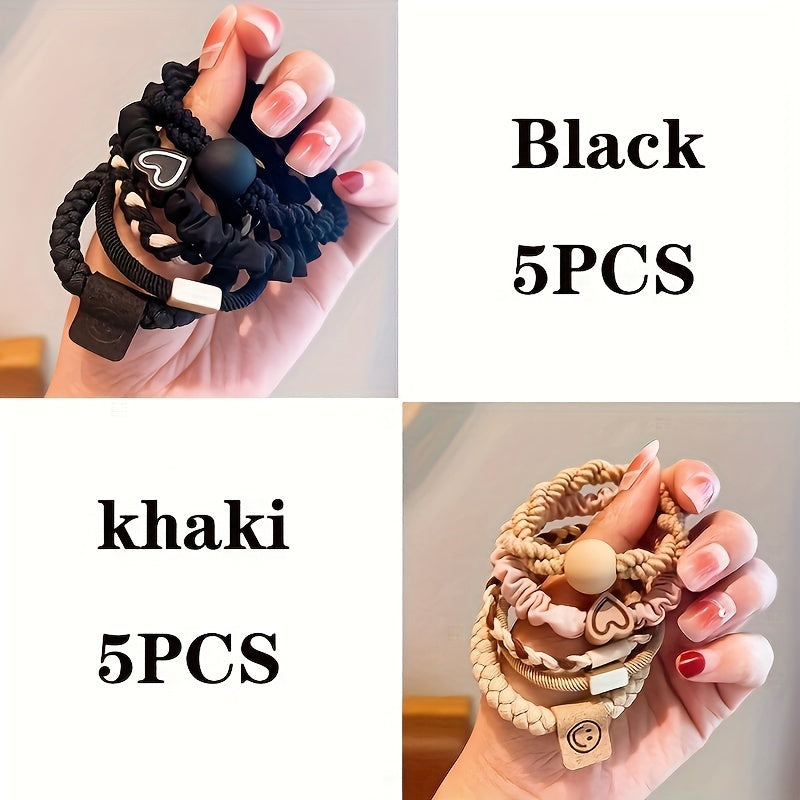 5/10/20pcs New Coffee Color Love Pendent Hair Tie, Girl Cute Bowknot Hair Tie Elastic Rubber Hair Bands Hair Accessories for Women, Ideal choice for Gifts