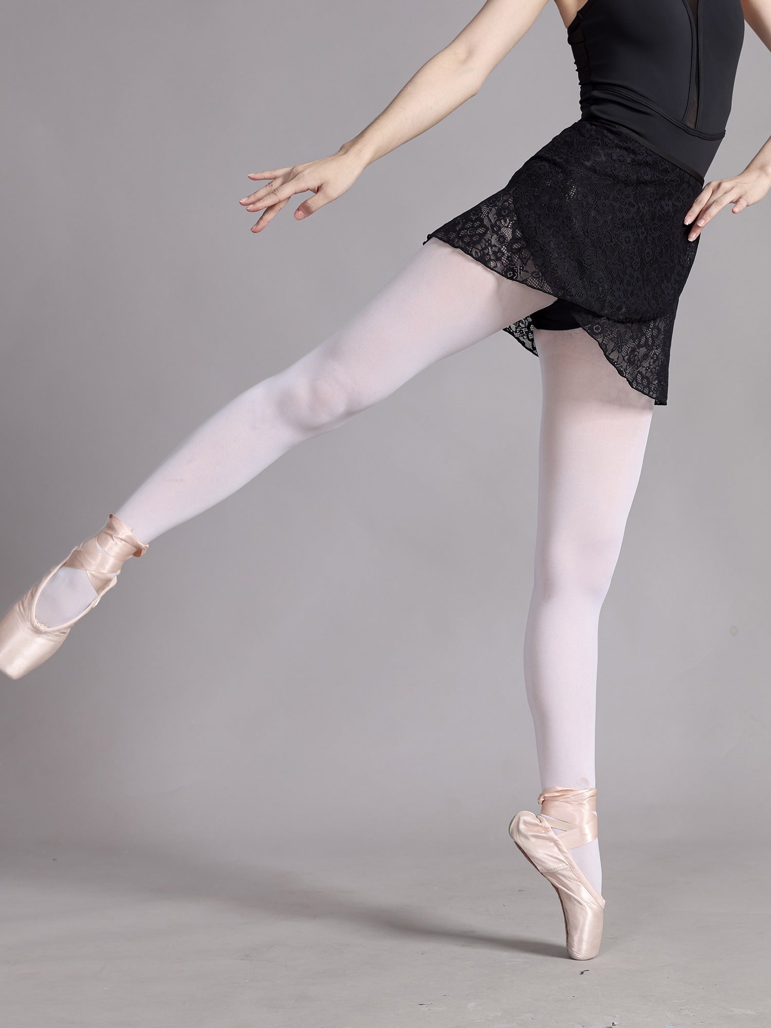 Women's Elegant Black Ballet Wrap Skirts - Semi-Sheer Lace Dance Skirt Dancewear