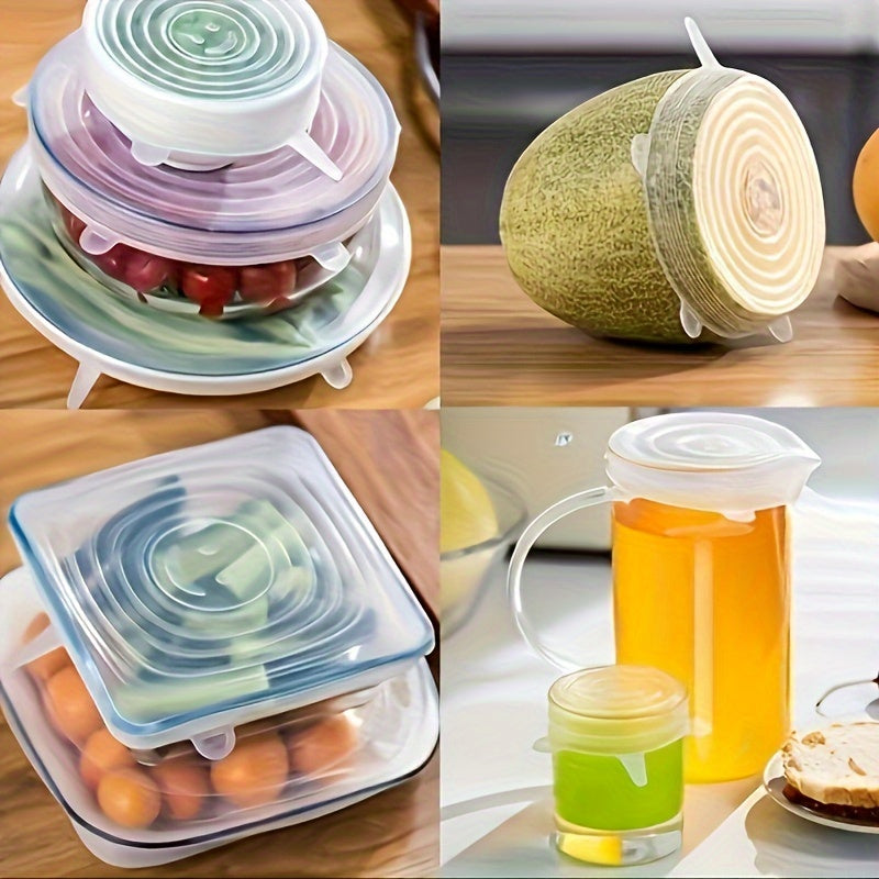 6pcs Silicone Elastic Lids, Reusable Durable Food Storage Covers, Suitable for Bowls, 6 Different Sizes to Fit Most Containers, Dishwasher and Fridge Safe, Container Covers, Meal Prep Storage, Flexible Design, Snug Fit, Foodg