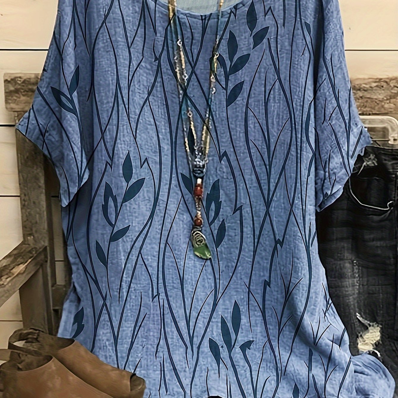 [Plus Size Elegant Floral Tee] Plus Size Elegant T-shirt, Women's Plus Casual Floral Print Round Neck Half Sleeve Tee