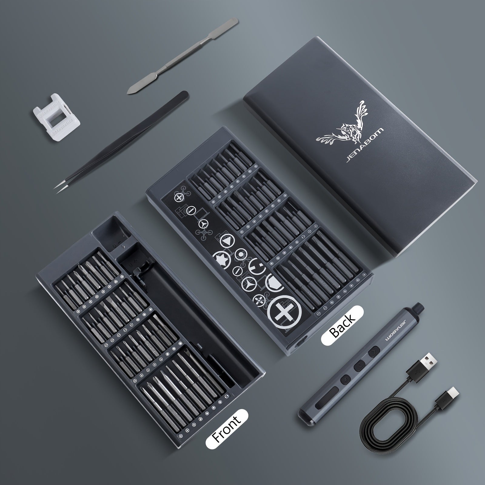 Electric Screwdriver Cordless Rechargeable, Jenabom 68-in-1 Cordless Electric Screwdriver Set With Magnetic Heads, Fast Charging & Usb-powered, Lithium-ion Battery, Ergonomic Grip, Led Work Light, Usb-c Charging Cable & Carry