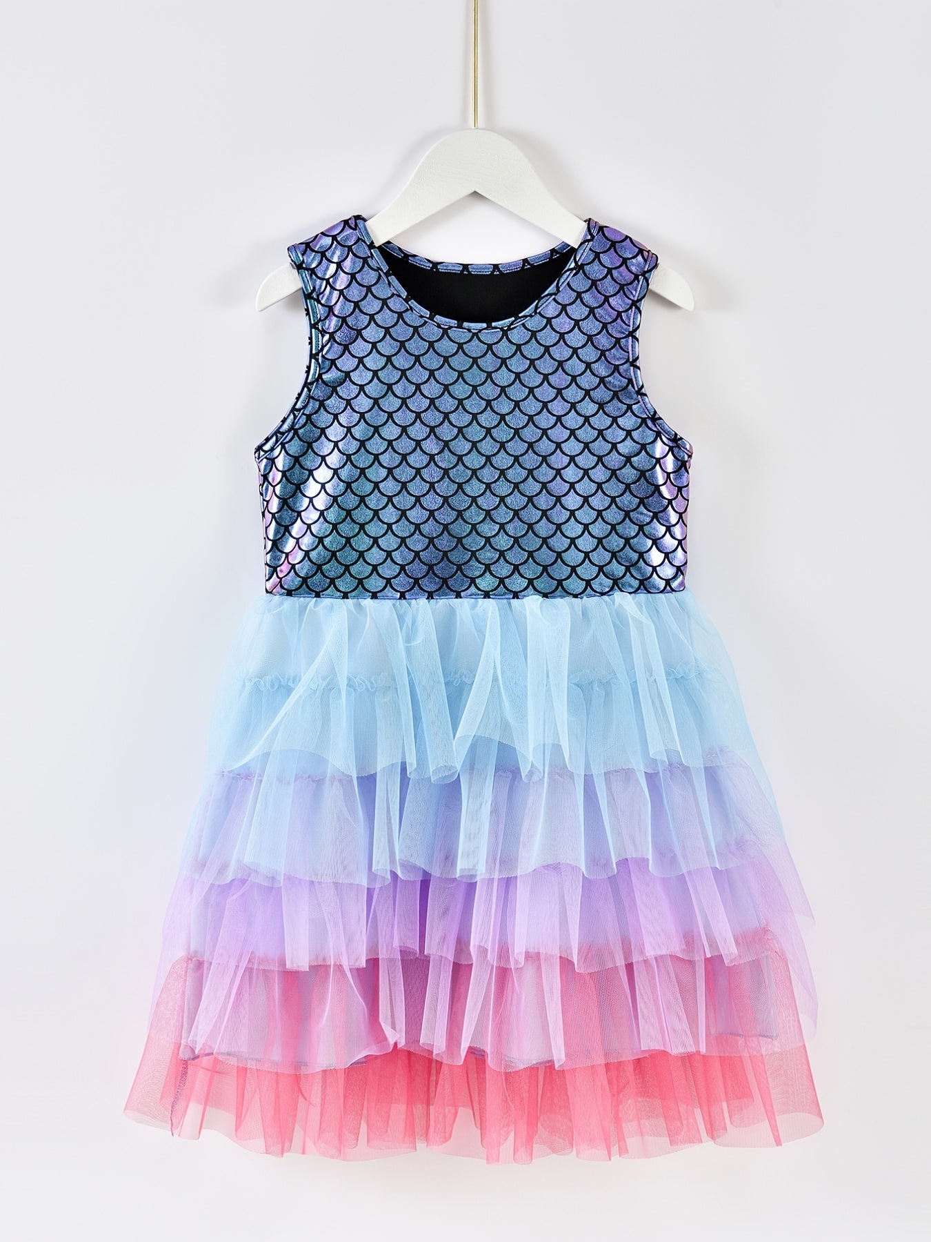 Mermaid Gradient Dress Girls' Casual Summer Short Sleeve Party Puff Skirt Versatile Dress