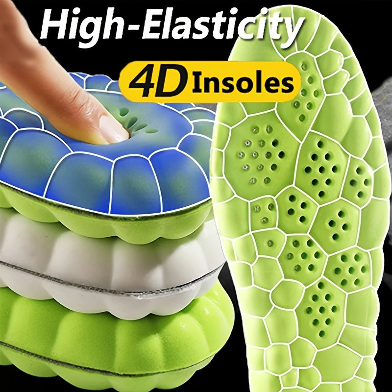 4D Sport Insoles Soft Breathable High-Elasticity Shock Absorption Running Shoe Pads for Men and Women - 4 Colors (Blue, Green, Yellow, White) with Hexagonal Patterns, Comfortable & Supportive Insole, Sports Insoles | Stylish