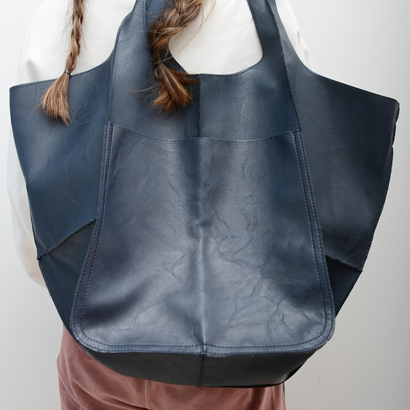 Große, handgefertigte Retro-Strandtasche mit hohem Fassungsvermögen, Reißverschlusstasche mit festen Tragegurten, einfarbige, multifunktionale Handtasche aus Synthetik, ideal als Strandaccessoire | Tasche im Retro-Stil | Robuste Strandtasche