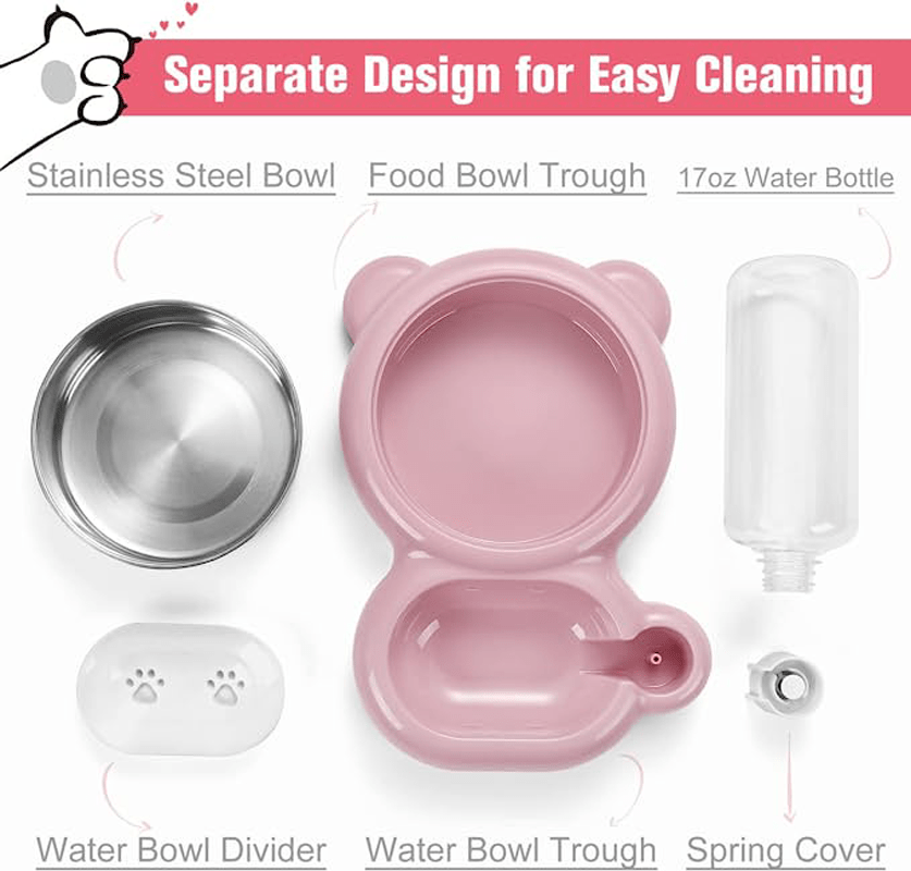 Keep Your Pet Hydrated & Fed with This Double Bowl Set & Automatic Water Dispenser Bottle!