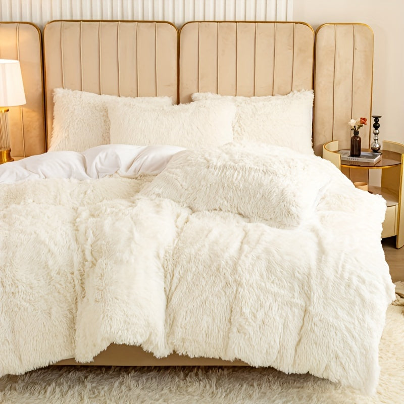 [Plush Duvet Cover Set] 3pcs Multicolor Plush Duvet Cover Set - Soft And Warm Bedding For Bedroom, Guest Room, And Dorm Decor