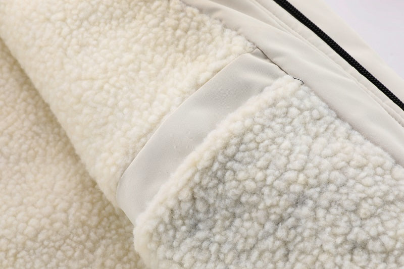 Men'S Winter Windbreaker Jacket with Lamb Fur Collar, Polyester 100% Windproof Zippered Sports Jacket, Alphabet Pattern, Regular Sleeve, Casual Outdoor Wear, H Fit, 150g/m² Fabric Weight