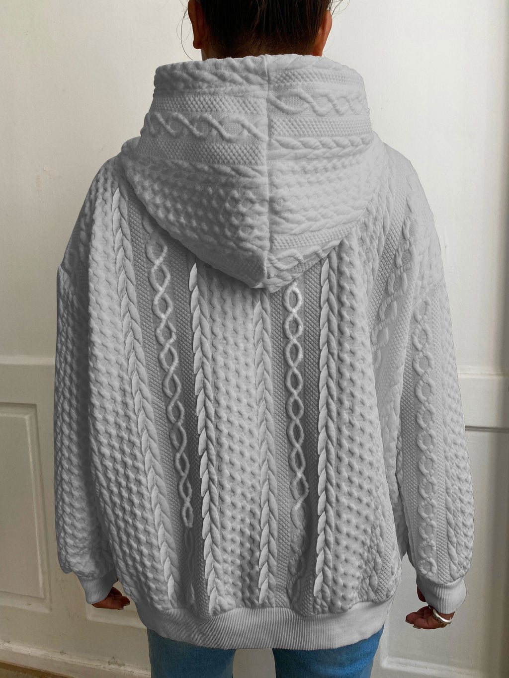 [Solid Ribbed Hoodie] Plus Size Women's Solid Ribbed Long Sleeve Hoodie - Slight Stretch Drawstring Sweatshirt