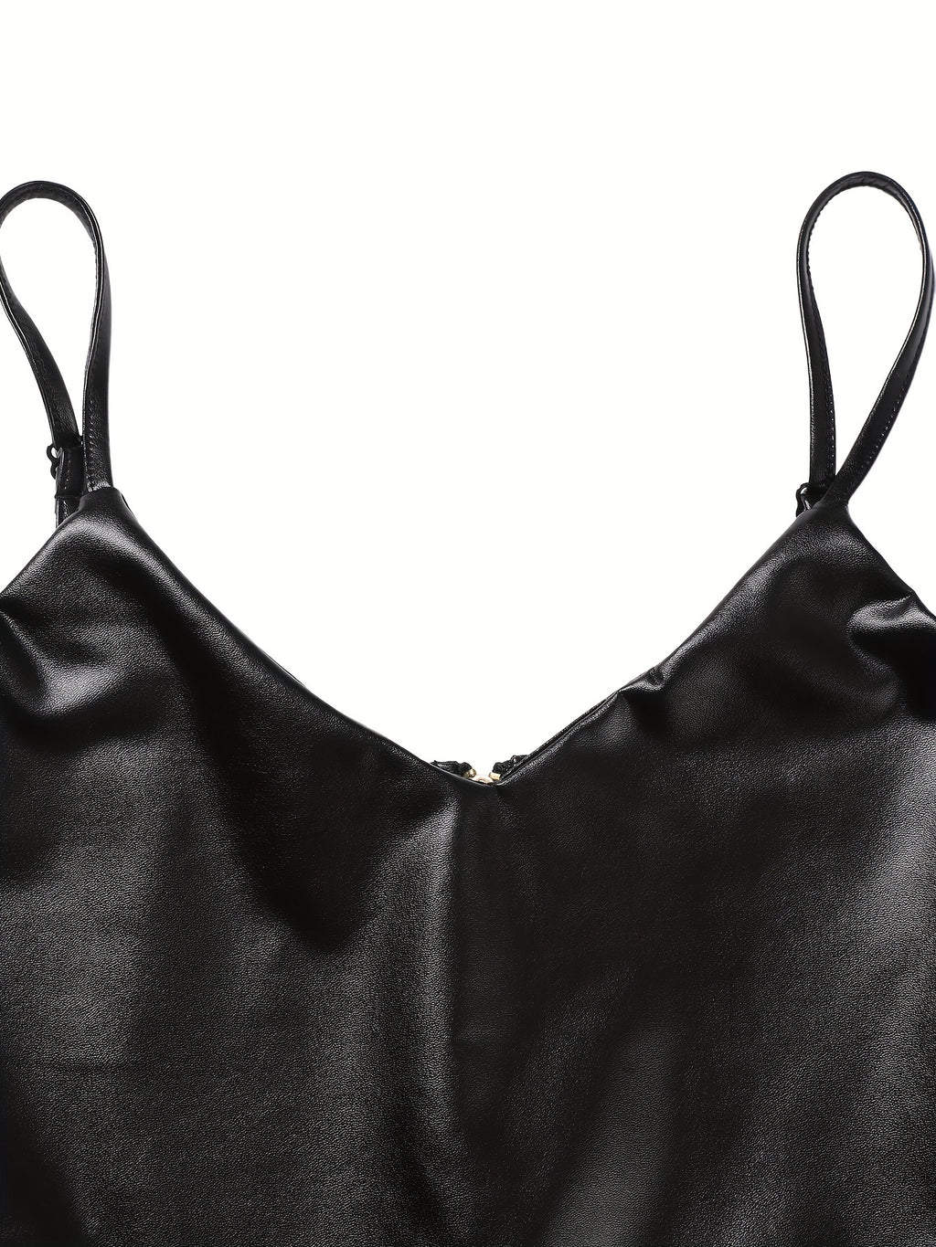 Solid Skinny PU Jumpsuit, Sexy V-neck Sleeveless Jumpsuit, Women's Clothing