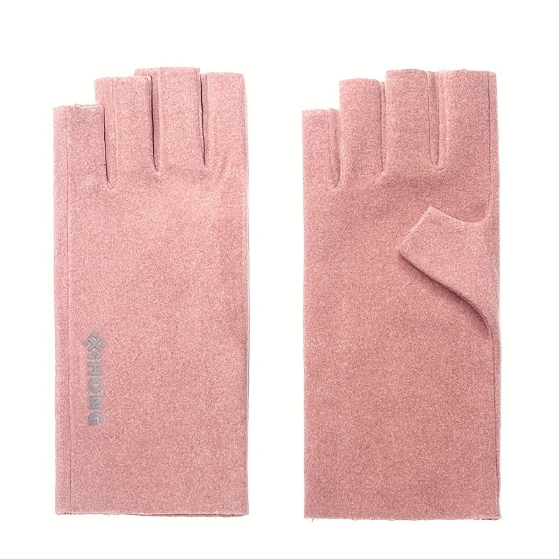 Fleece Coldproof Self-heating Gloves Solid Color Stretch Half Finger Touch Screen Gloves Winter Warm Women's Gloves