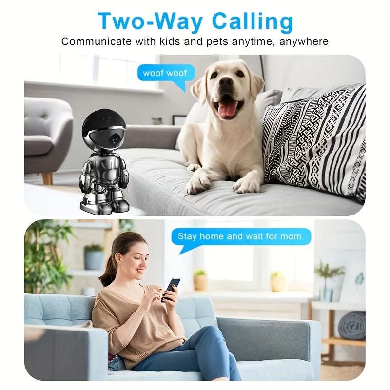 3MP HD Smart Robot Security Camera with 360° Night Vision, Two-Way Audio, Motion Detection & Wi-Fi - Indoor/Outdoor Wireless Pet & Home Surveillance System, 1296P HD Video, App-Controlled Robot Camera for Bedroom, Living Roo